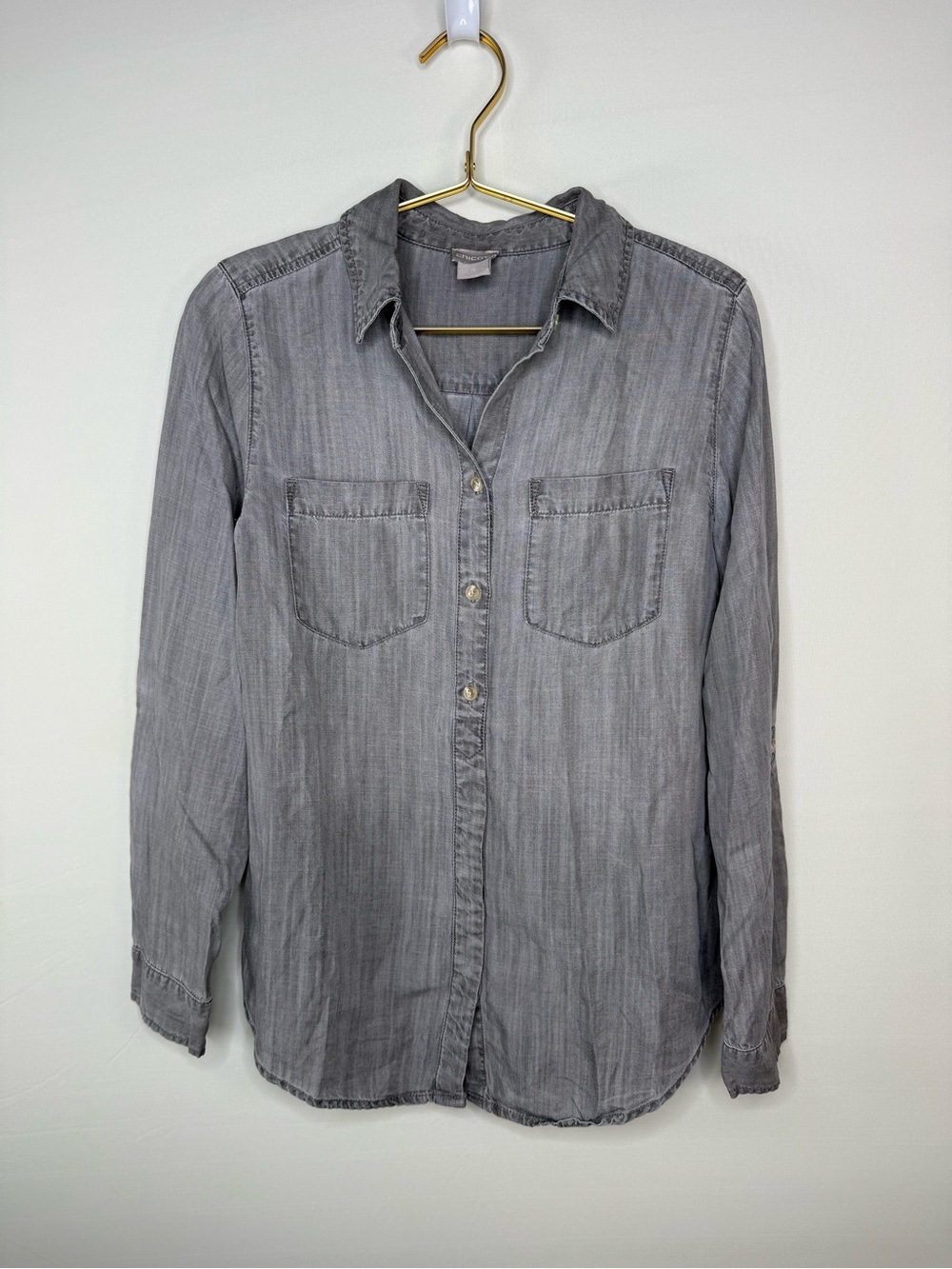 Chico's Gray Tencel Lyocell Chambray Button-Up Shirt - Size 0 (US Small - Picture 4 of 6